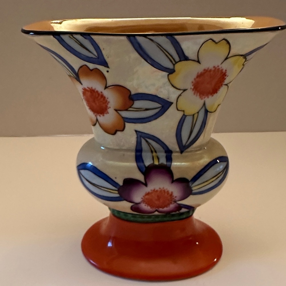 Elegant Trico China Hand Painted Vintage Vase with Orange Base